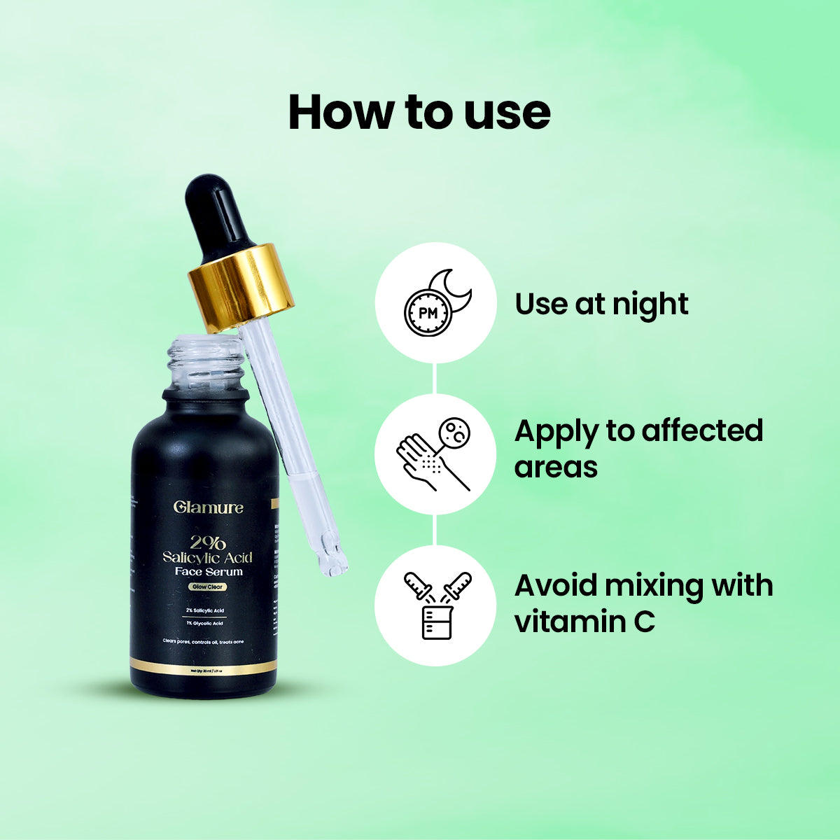 GLAMURE 2% Salicylic Acid Face Serum with 1% Glycolic Acid, Exfoliating Face Serum for Smooth Skin, Pores, Texture & Glow, Men & Women, 30ml