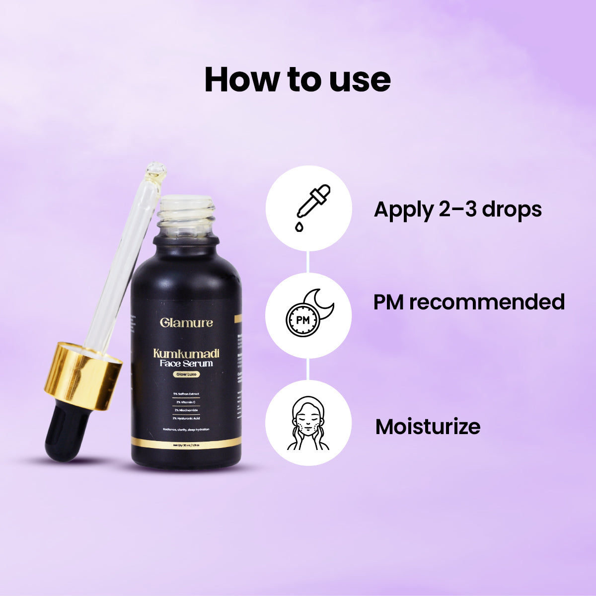 Glamure Kumkumadi Face Serum | Ayurvedic Kumkumadi Tailam Face Oil with Vitamin C, Niacinamide & Hyaluronic Acid | Face Oil for Glowing Skin, Pigmentation & Dark Spots | 30ml