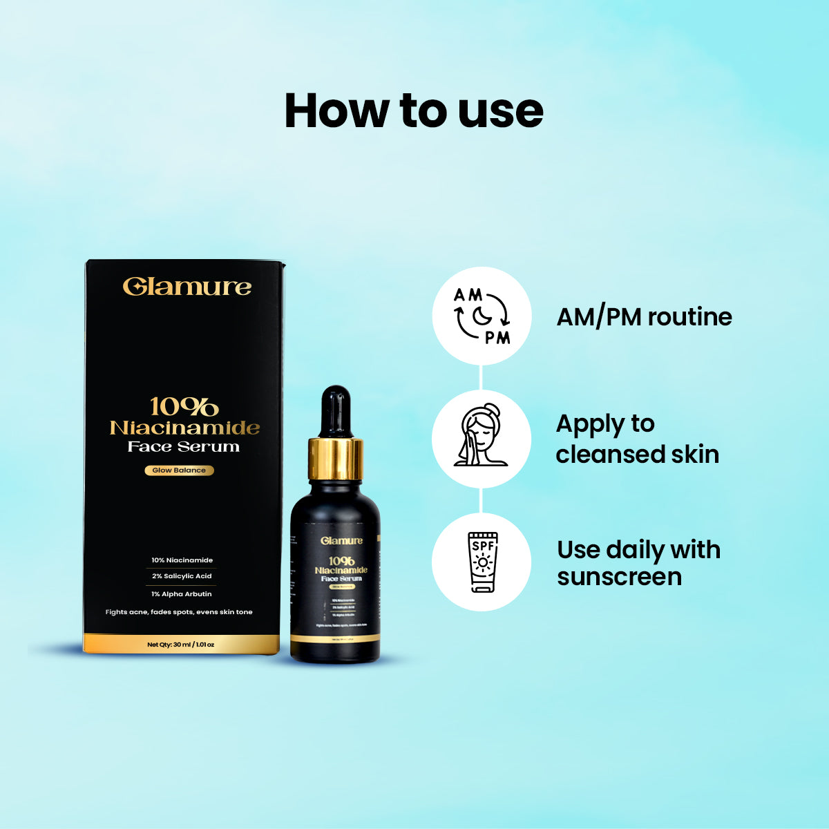 GLAMURE 10% Niacinamide Face Serum with 2% Salicylic Acid n 1% Alpha Arbutin for Dark Spot, Oil Control n Pores, Brightening Serum for Men n Women,30ml