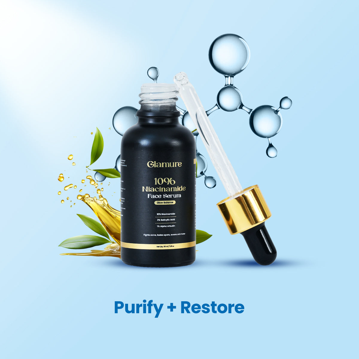 GLAMURE 10% Niacinamide Face Serum with 2% Salicylic Acid n 1% Alpha Arbutin for Dark Spot, Oil Control n Pores, Brightening Serum for Men n Women,30ml