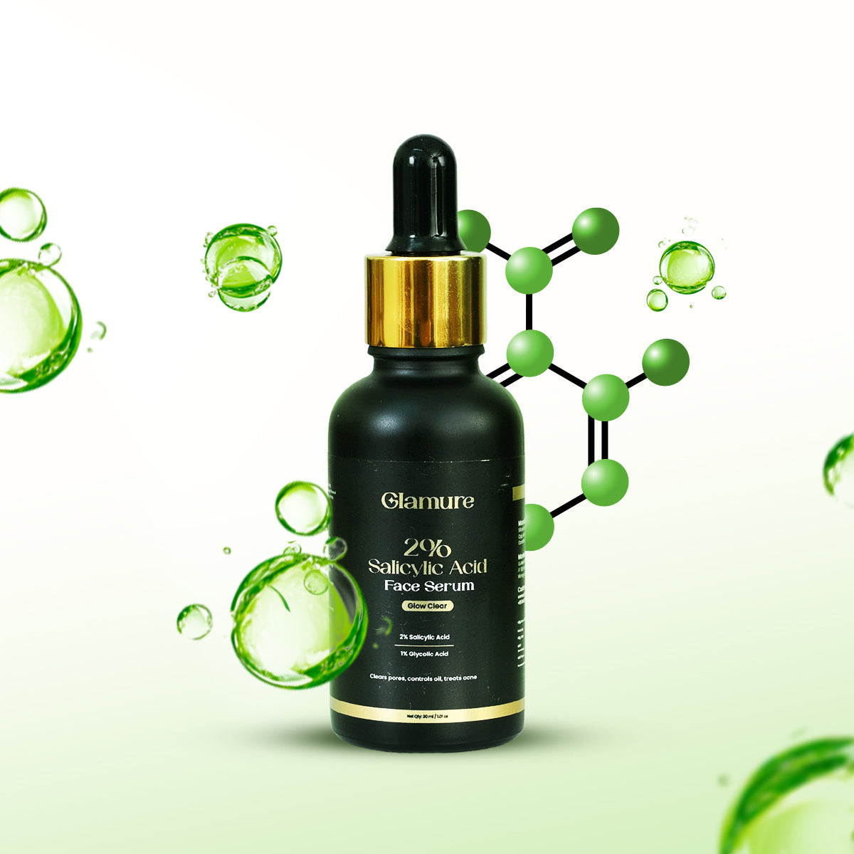 GLAMURE 2% Salicylic Acid Face Serum with 1% Glycolic Acid, Exfoliating Face Serum for Smooth Skin, Pores, Texture & Glow, Men & Women, 30ml