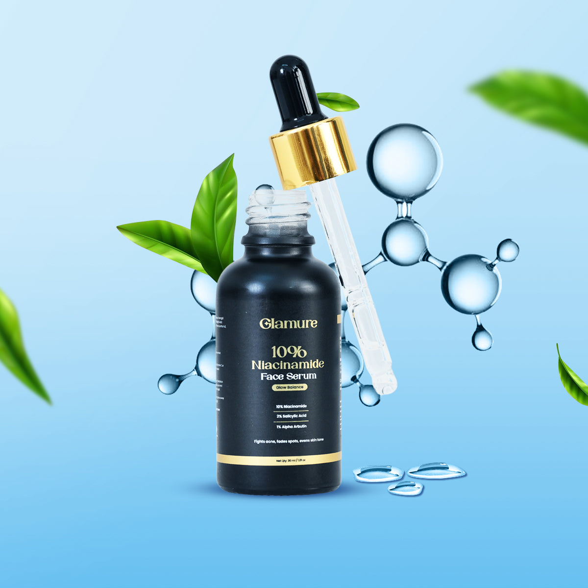 GLAMURE 10% Niacinamide Face Serum with 2% Salicylic Acid n 1% Alpha Arbutin for Dark Spot, Oil Control n Pores, Brightening Serum for Men n Women,30ml
