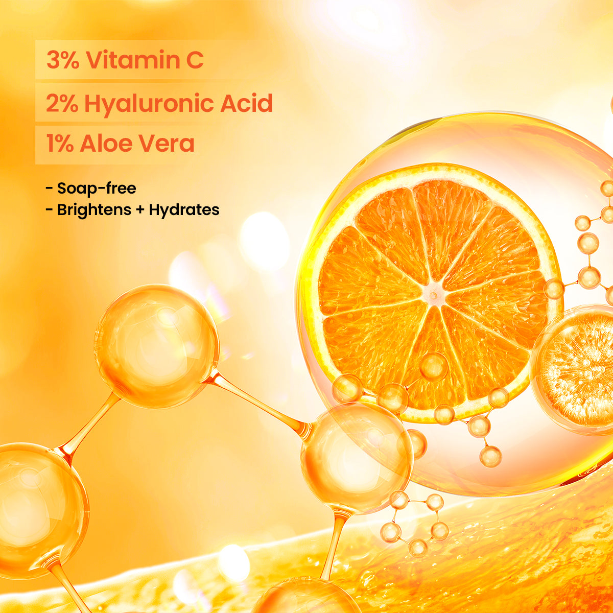 GLAMURE Vitamin C Face Wash | 3% Vitamin C + Hyaluronic Acid + Aloe Vera | Face Wash for Glowing Skin, Oily Skin, Dark Spots & Dullness | Gentle Cleanser for Men & Women | 100ml