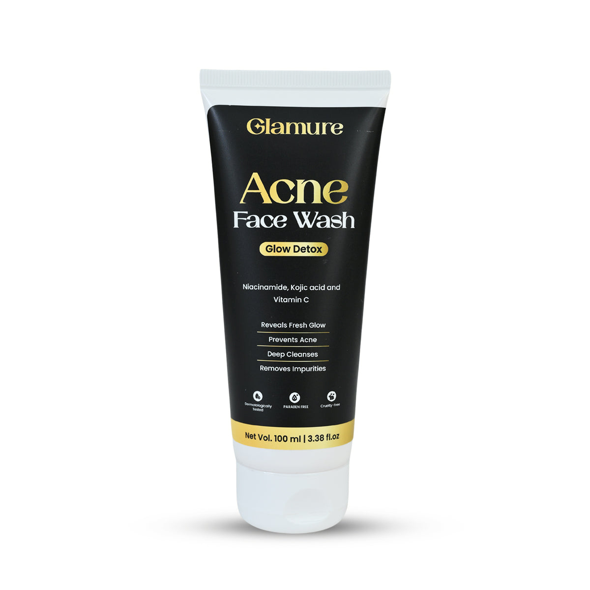 GLAMURE Acne Face Wash for Oily & Acne-Prone Skin | Clarifying Cleanser with Niacinamide, Kojic Acid, Vitamin C & Glycolic Acid | For Pimples, Scars & Blemishes | Men & Women | 100ml