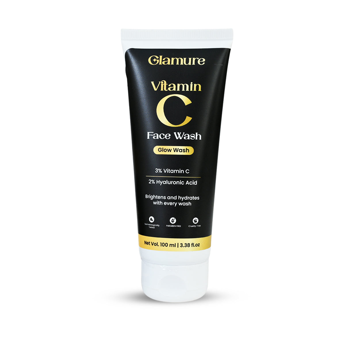 GLAMURE Vitamin C Face Wash | 3% Vitamin C + Hyaluronic Acid + Aloe Vera | Face Wash for Glowing Skin, Oily Skin, Dark Spots & Dullness | Gentle Cleanser for Men & Women | 100ml