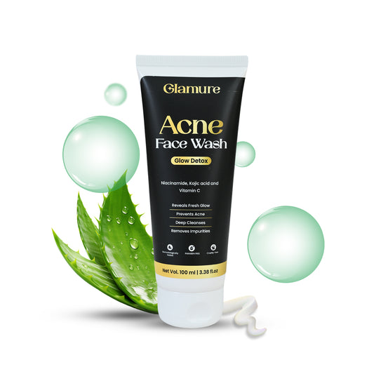 GLAMURE Acne Face Wash for Oily & Acne-Prone Skin | Clarifying Cleanser with Niacinamide, Kojic Acid, Vitamin C & Glycolic Acid | For Pimples, Scars & Blemishes | Men & Women | 100ml