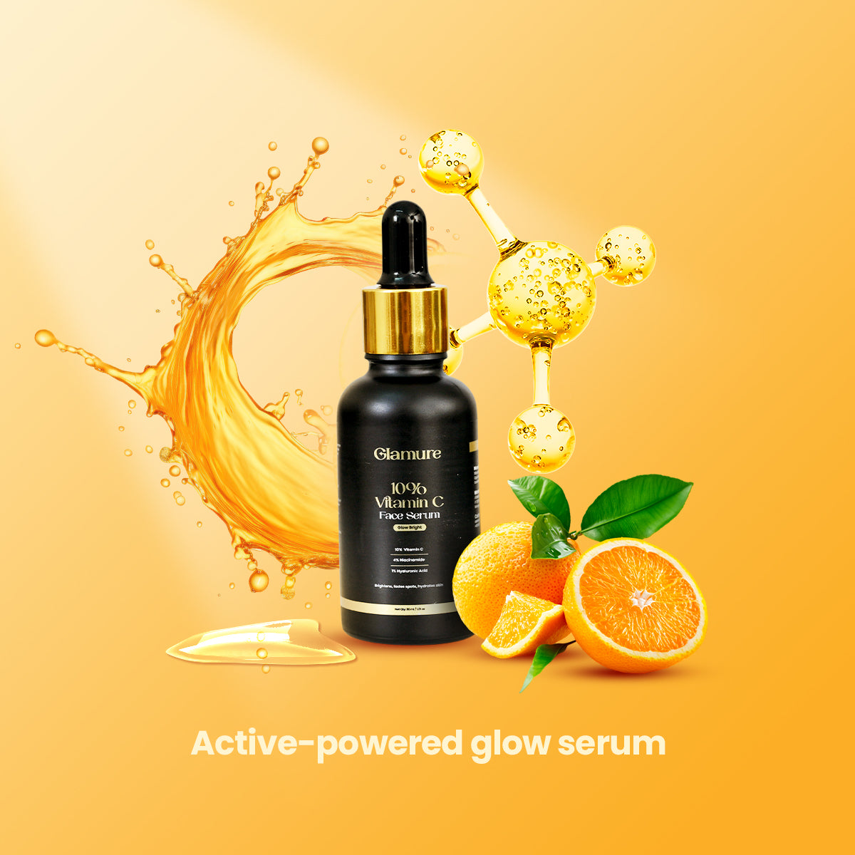 GLAMURE 10% Vitamin C Face Serum with 4% Niacinamide & 1% Hyaluronic Acid | Brightening & Hydrating Serum for Glowing Skin, Dark Spots, and Pigmentation | For Men & Women | 30ml