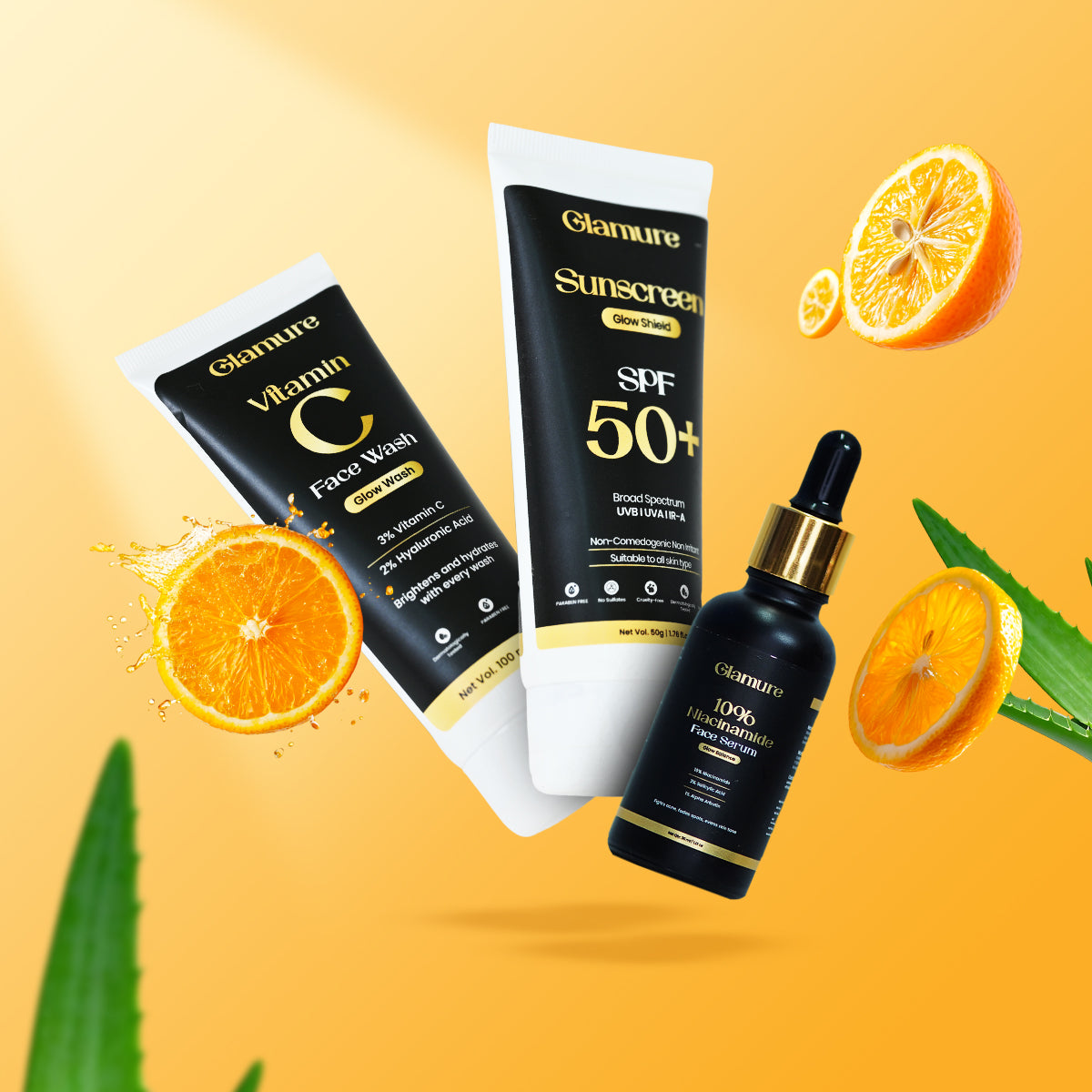 GLAMURE Skincare Kit for Men & Women – Face Wash, Serum & SPF