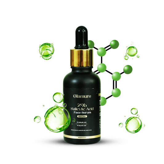GLAMURE 2% Salicylic Acid Face Serum with 1% Glycolic Acid, Exfoliating Face Serum for Smooth Skin, Pores, Texture & Glow, Men & Women, 30ml