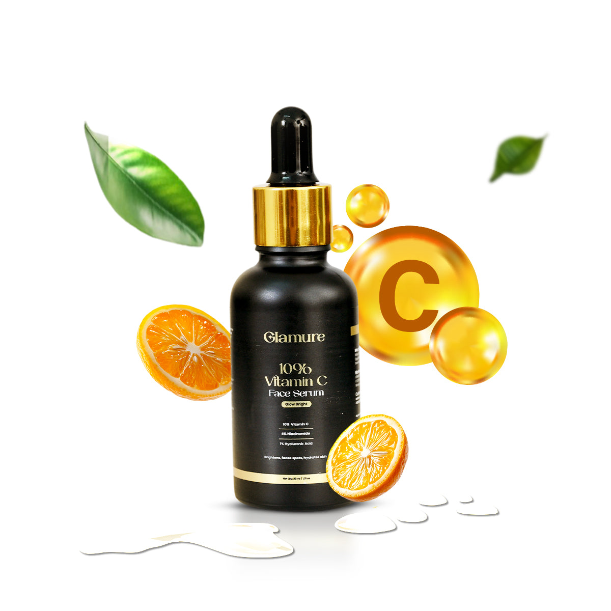 GLAMURE 10% Vitamin C Face Serum with 4% Niacinamide & 1% Hyaluronic Acid | Brightening & Hydrating Serum for Glowing Skin, Dark Spots, and Pigmentation | For Men & Women | 30ml