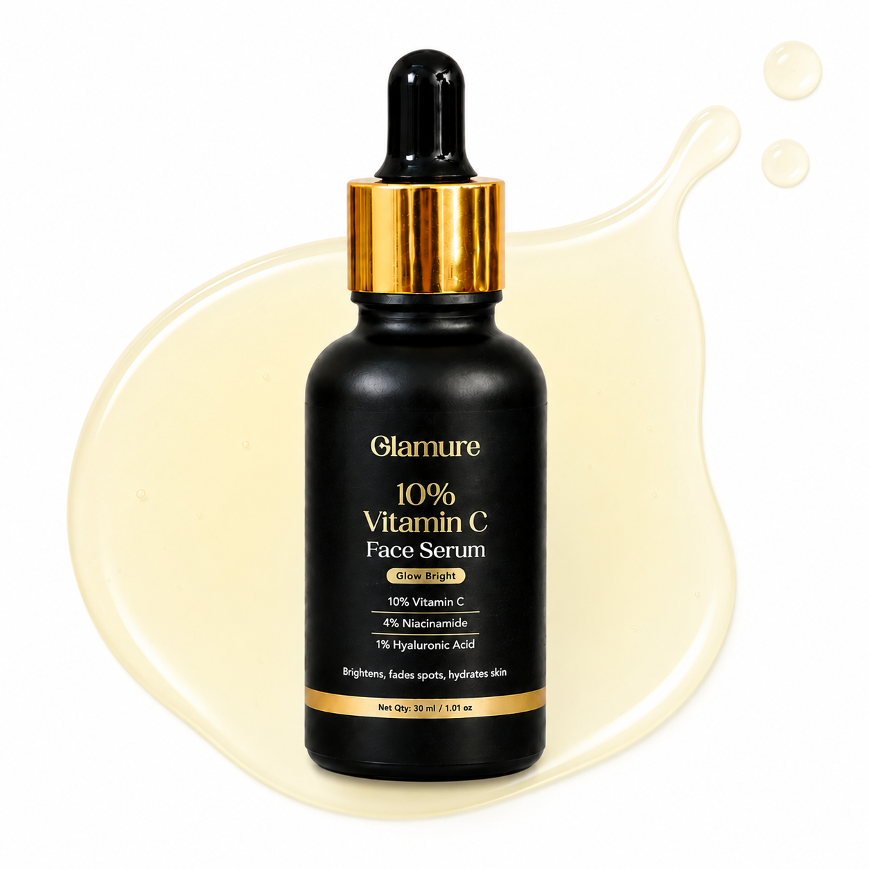 GLAMURE 10% Vitamin C Face Serum with 4% Niacinamide and 1% Hyaluronic Acid | 30ml