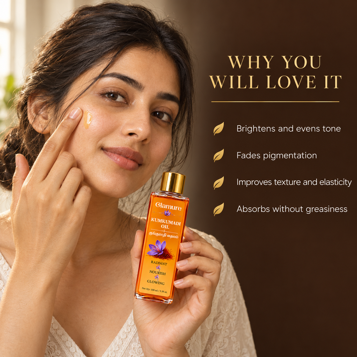 Kumkumadi Tailam Face Oil | Ayurvedic Face Oil for Glowing Skin with Saffron, Rosehip & Sandalwood | Kumkumadi Oil for Pigmentation, Dark Spots & Anti-Ageing | For All Skin Types | 100ml
