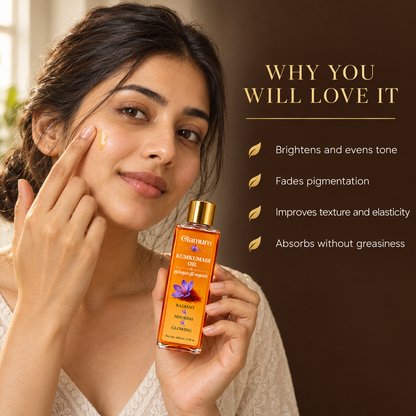 Kumkumadi Tailam Face Oil | Ayurvedic Face Oil for Glowing Skin with Saffron, Rosehip & Sandalwood | Kumkumadi Oil for Pigmentation, Dark Spots & Anti-Ageing | For All Skin Types | 100ml