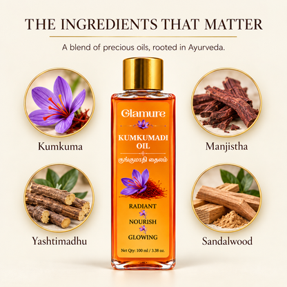 Kumkumadi Tailam Face Oil | Ayurvedic Face Oil for Glowing Skin with Saffron, Rosehip & Sandalwood | Kumkumadi Oil for Pigmentation, Dark Spots & Anti-Ageing | For All Skin Types | 100ml