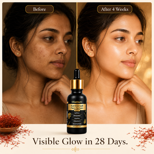 GLAMURE Ayurvedic Kumkumadi Tailam Face Oil with Saffron, Niacinamide and Hyaluronic Acid | 30ml
