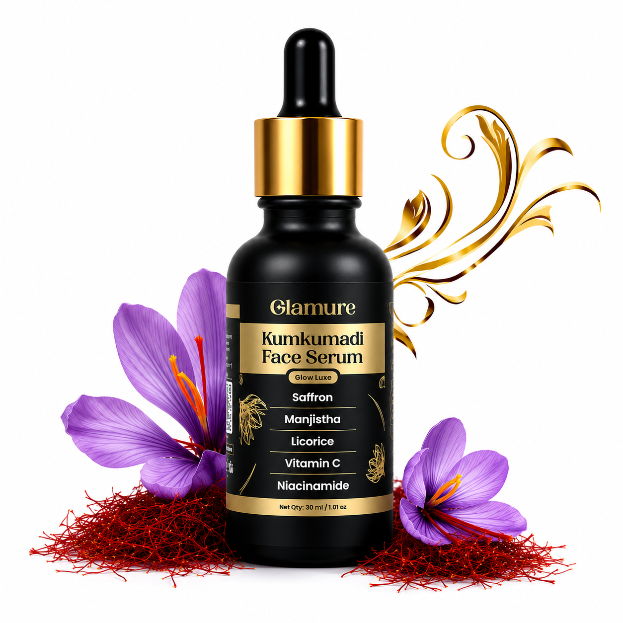 GLAMURE Ayurvedic Kumkumadi Tailam Face Oil with Saffron, Niacinamide and Hyaluronic Acid | 30ml